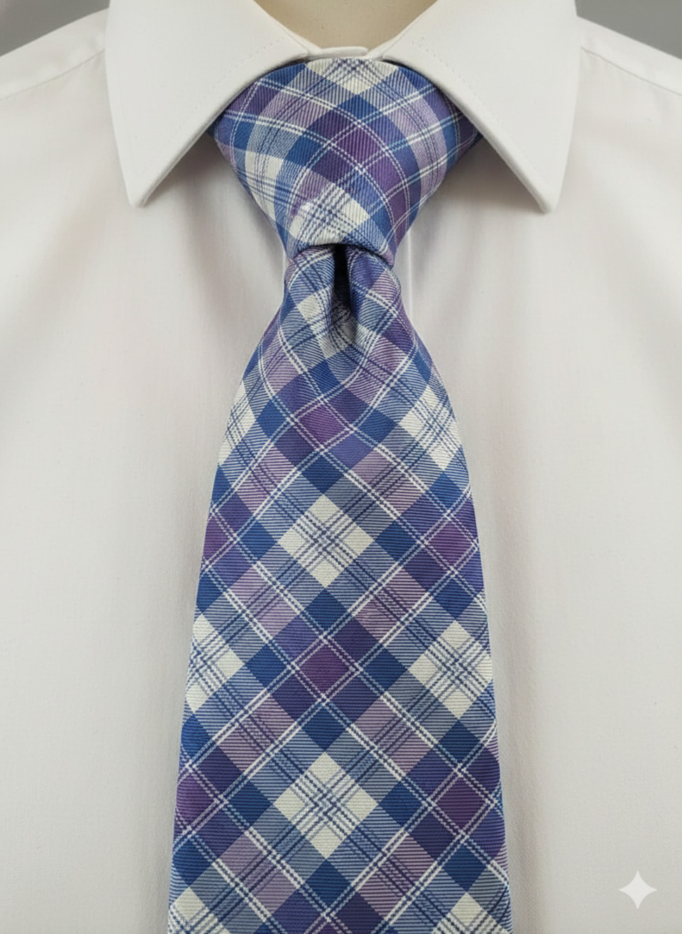 Nautica purple blue white plaid silk tie - 59"